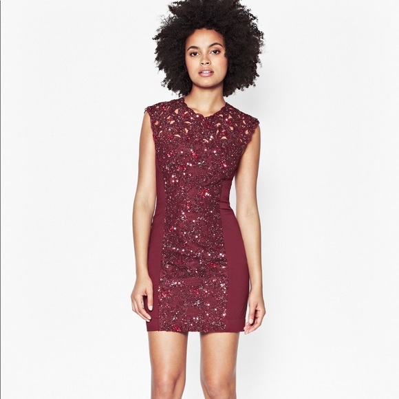 French Connection Burgundy Sequined Cocktail Dress - Picture 2 of 5